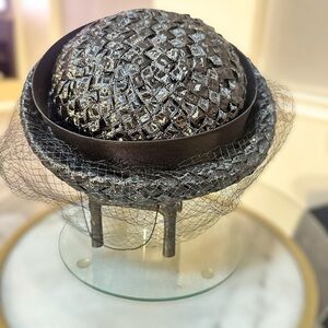 Vintage Gene Doris New York Hat – Black Veiled Straw Pillbox